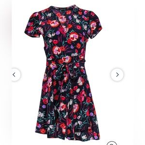 Yumi Kim - Black Floral Printed Short Sleeved Wrap Dress